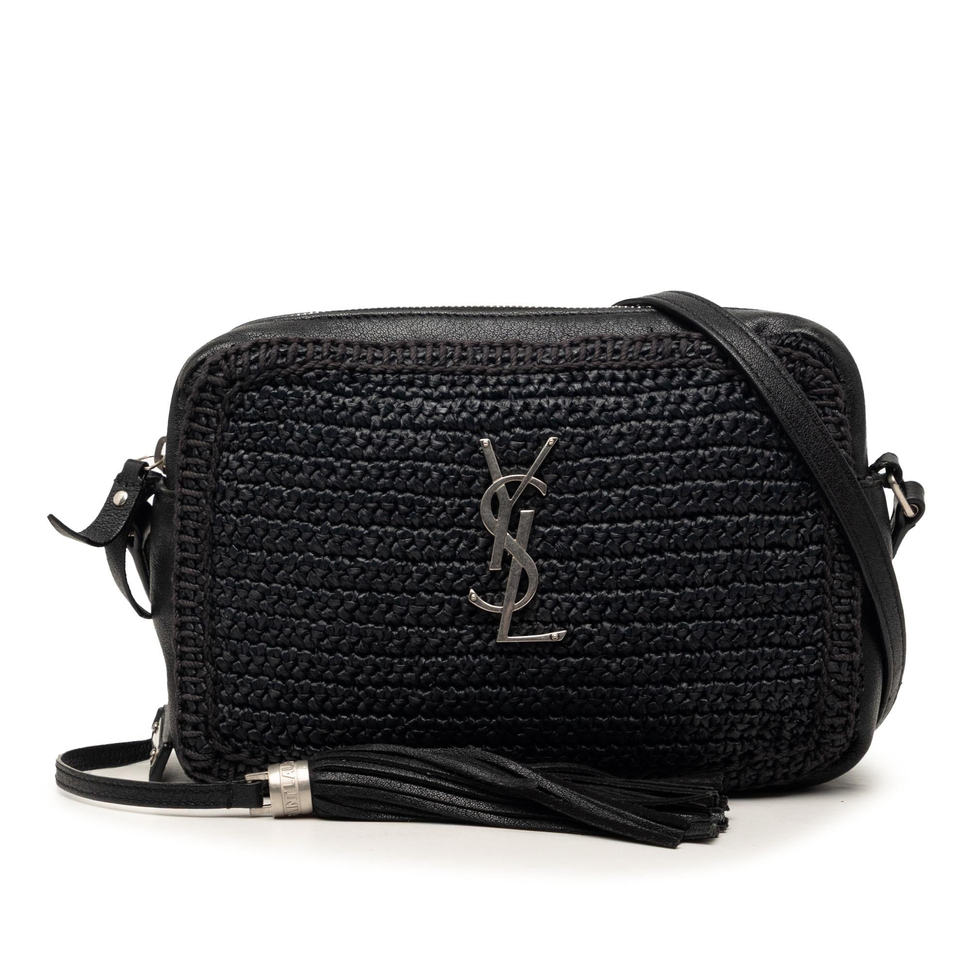 Saint Laurent Woven Raffia and Leather Lou Camera Bag