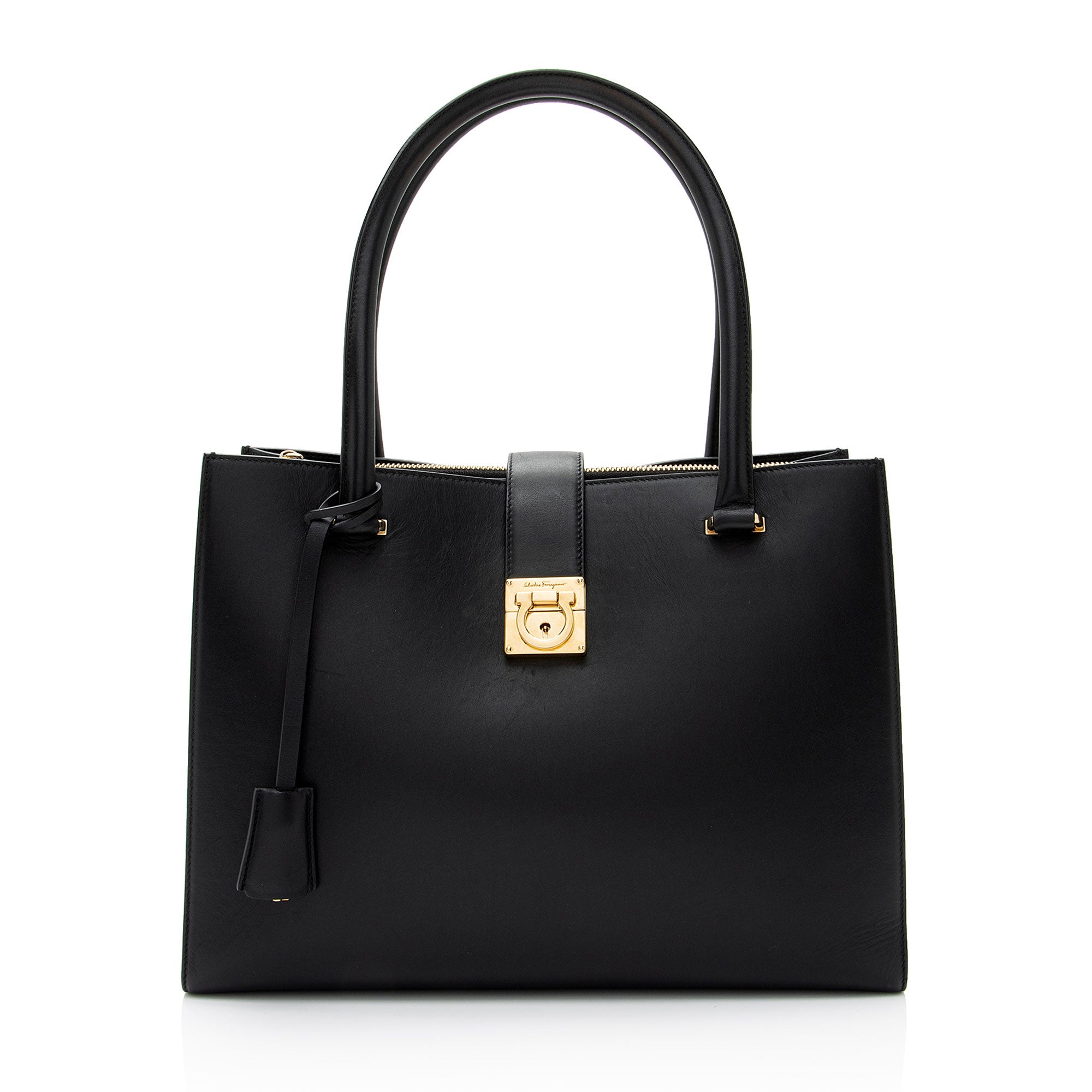 Salvatore Ferragamo Calfskin Gancini Lock Marlene Medium Tote (SHF-URE