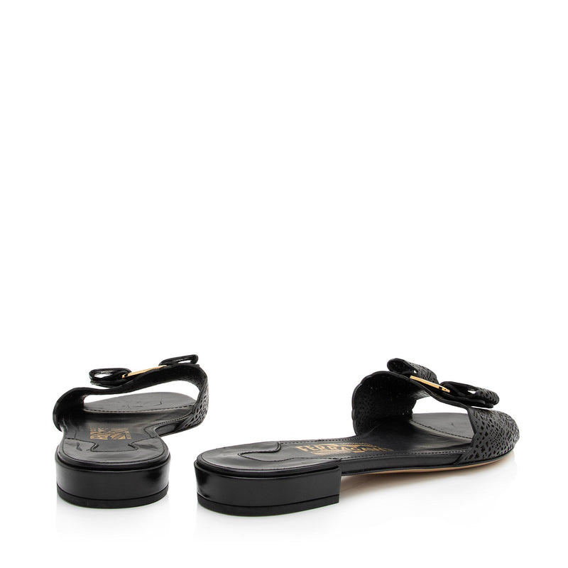 Salvatore Ferragamo Calfskin Laser Cut Gil Wide Slide Sandals - Size 7.5 D / 37.5 D (SHF-df0Aqn)