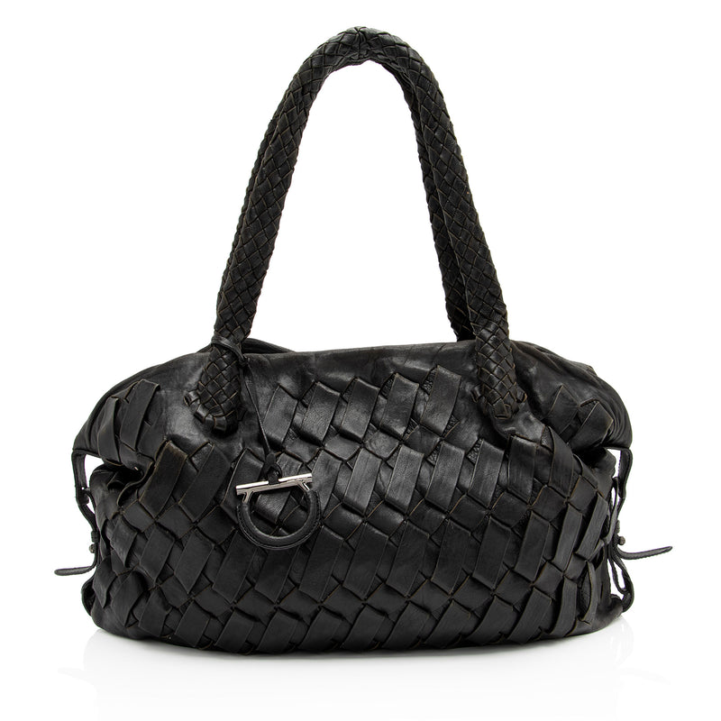 Salvatore Ferragamo Leather Basketweave Shoulder Bag (SHF-U9CFOY 