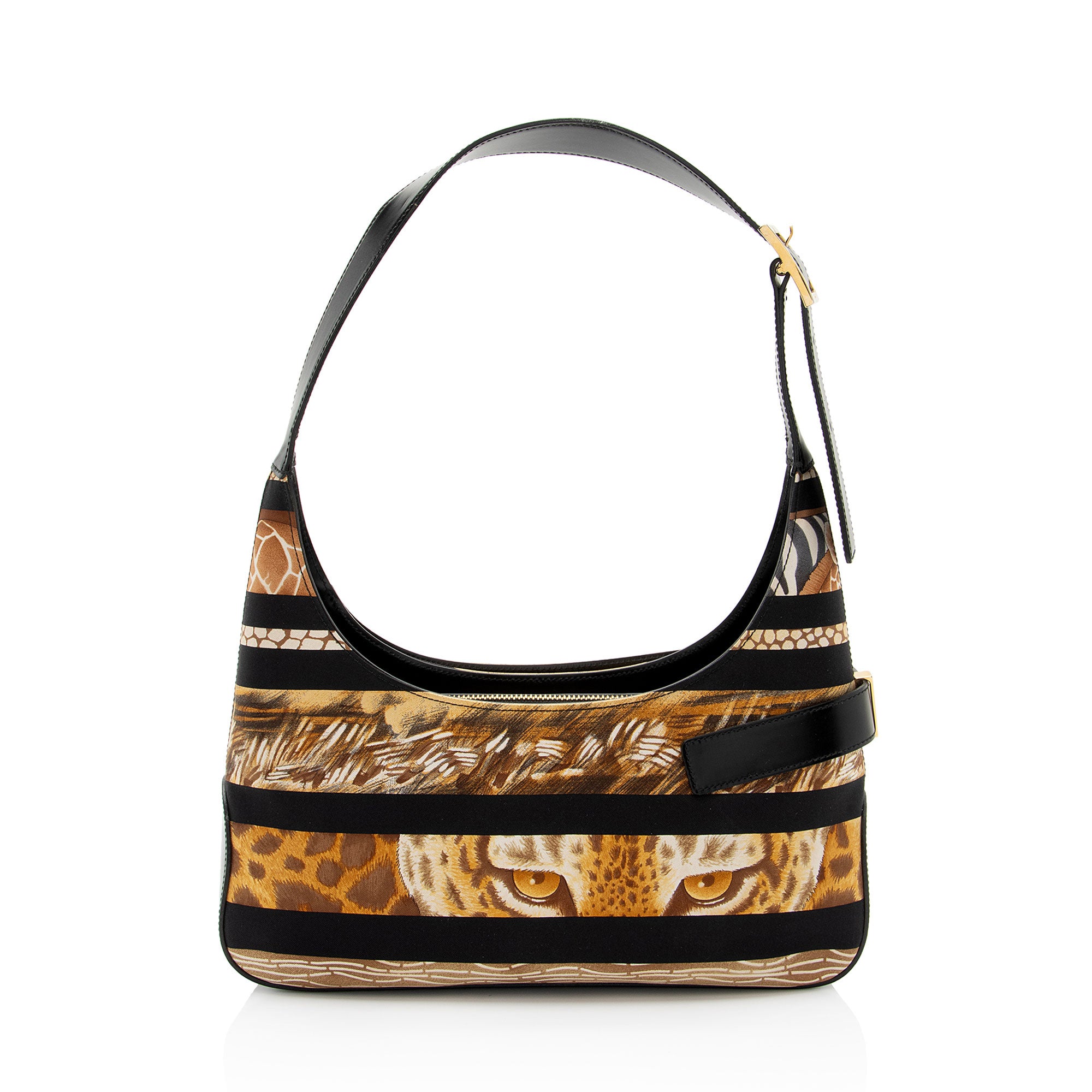 Salvatore Ferragamo Leather Canvas Tiger Print Shoulder Bag (SHF-yutKP
