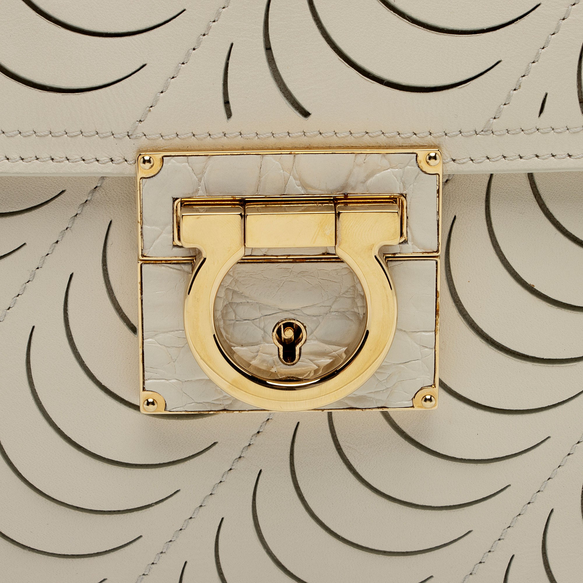 Salvatore Ferragamo Leather Laser Cut Top Handle (SHF-SMpnAH)