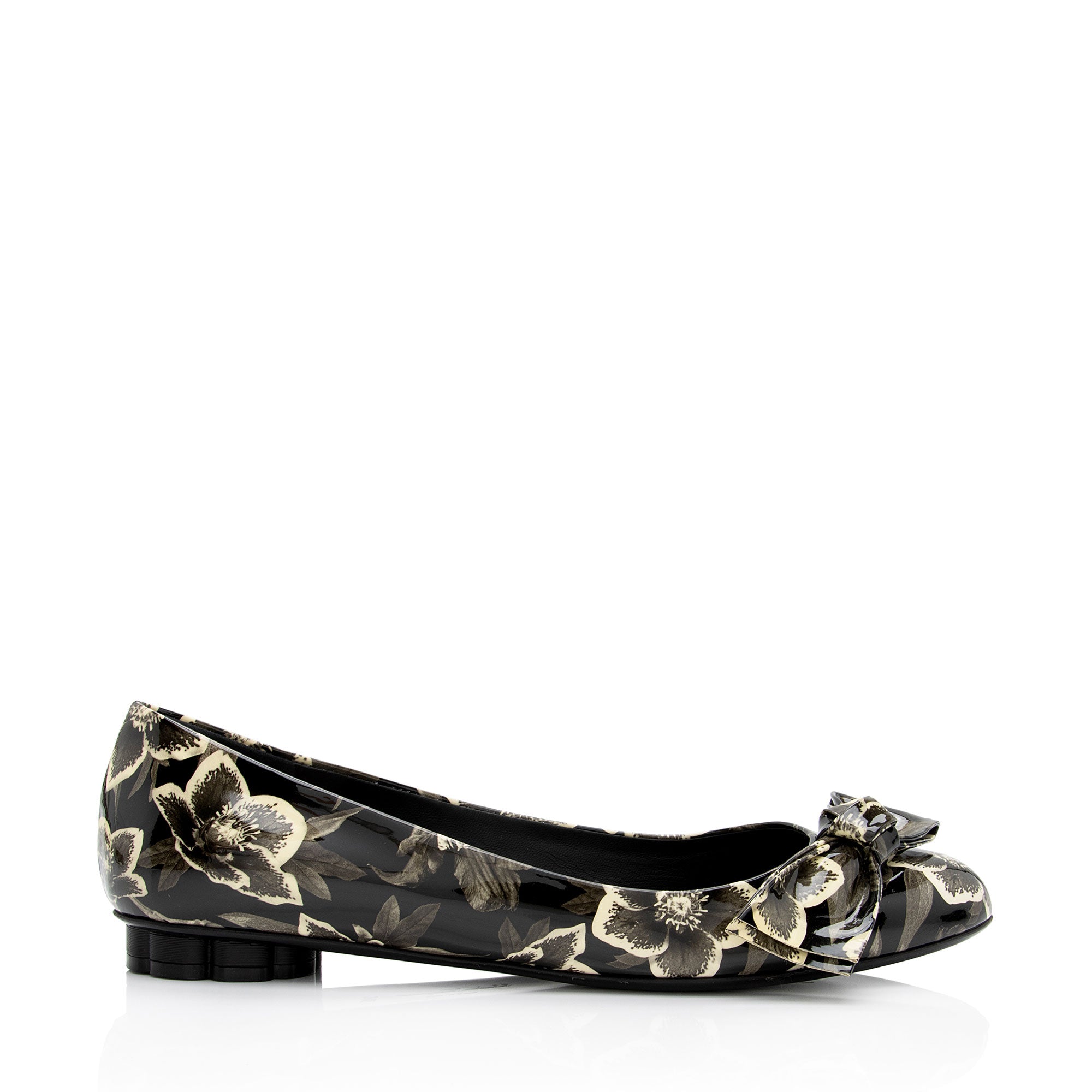 Salvatore Ferragamo Patent Leather Floral Avola Ballet Flats