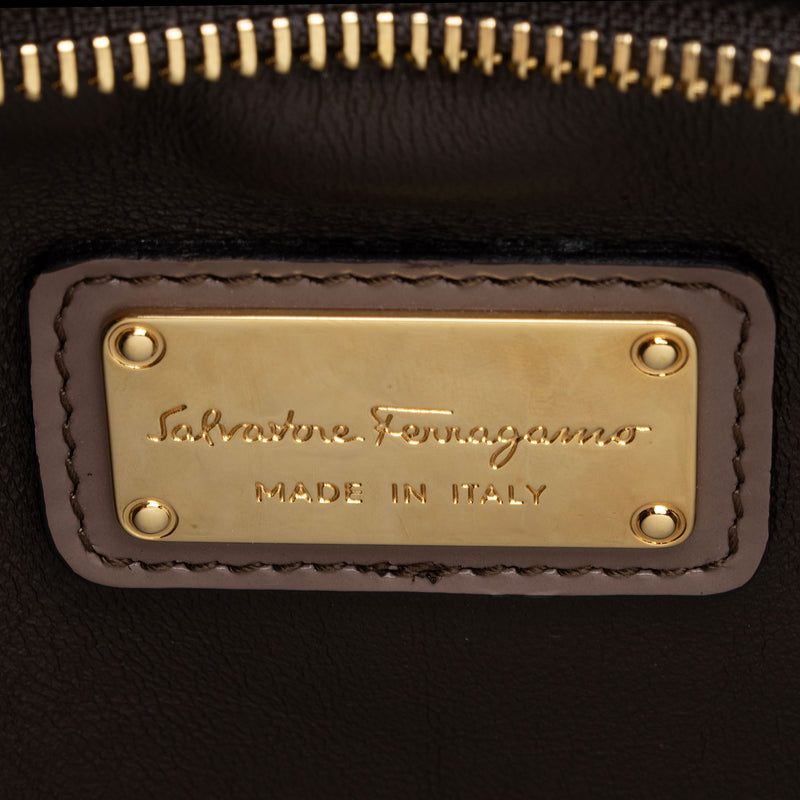 Salvatore Ferragamo Patent Leather Tricolor Gancini Sofia Medium Satchel (SHF-TxFQvD)