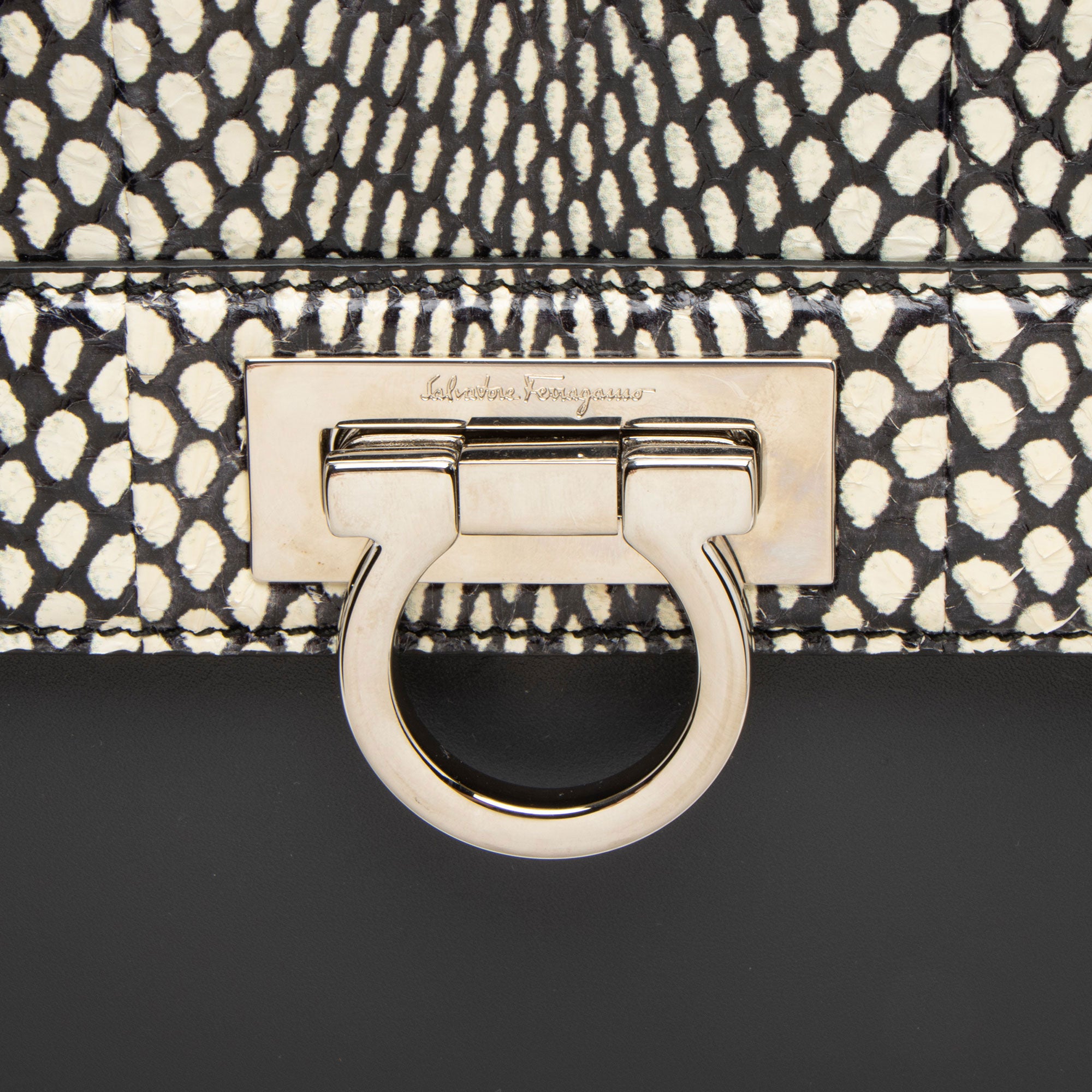 Salvatore Ferragamo Python Tricolor Sofia Medium Top Handle (SHF-PH9n6v)