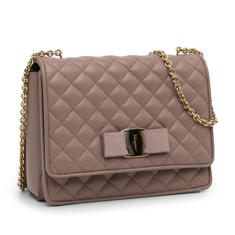 Salvatore Ferragamo Vara Bow Quilted Leather Crossbody Bag (SHG-BLzlzn)