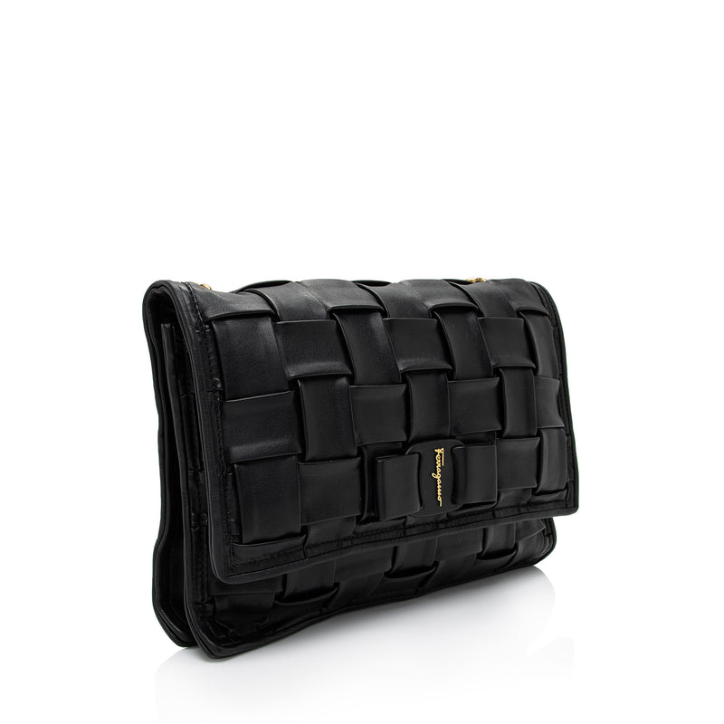 Salvatore Ferragamo Woven Leather Viva Chain Shoulder Bag (SHF-91dQDD)