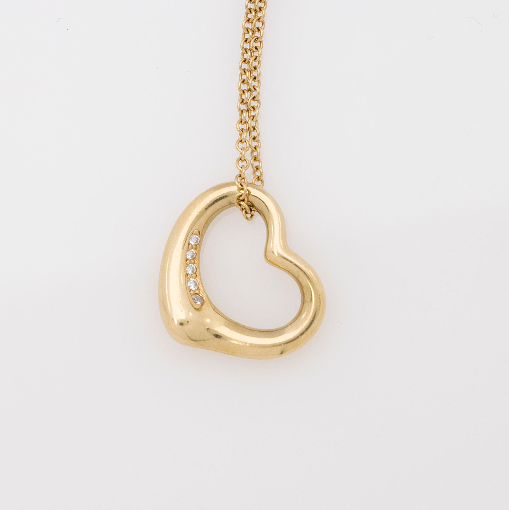 TIffany & Co. Elsa Peretti 18k Gold Diamond Open Heart Necklace (SHF-kLQ1Za)