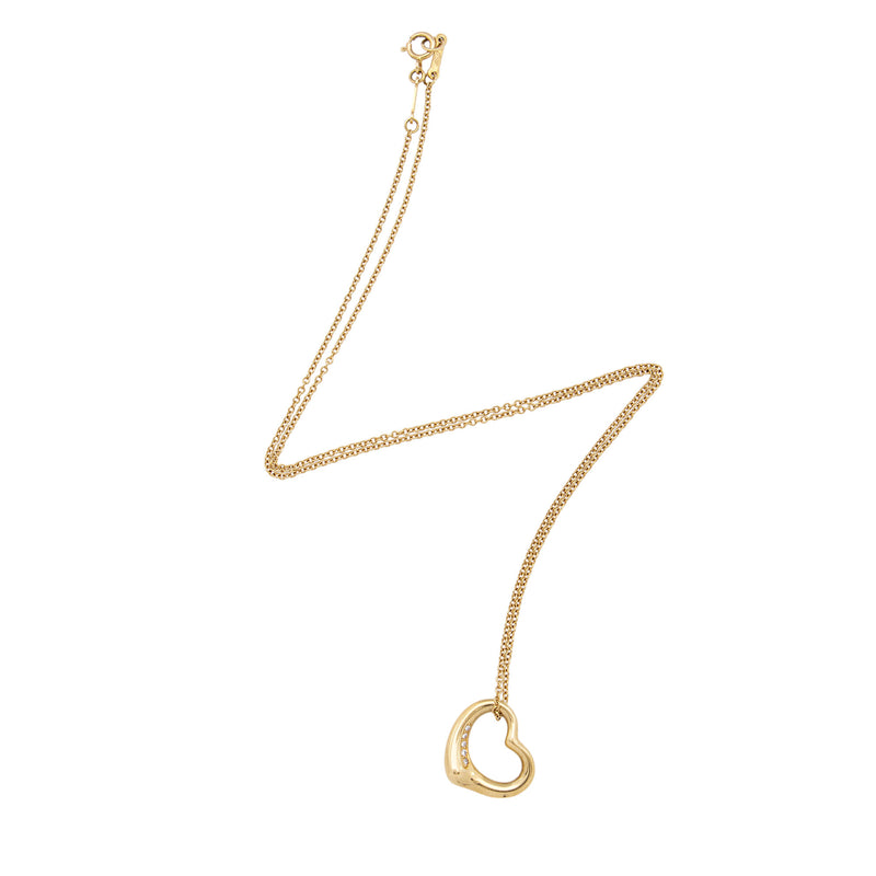 TIffany Co. Elsa Peretti 18k Gold Diamond Open Heart Necklace