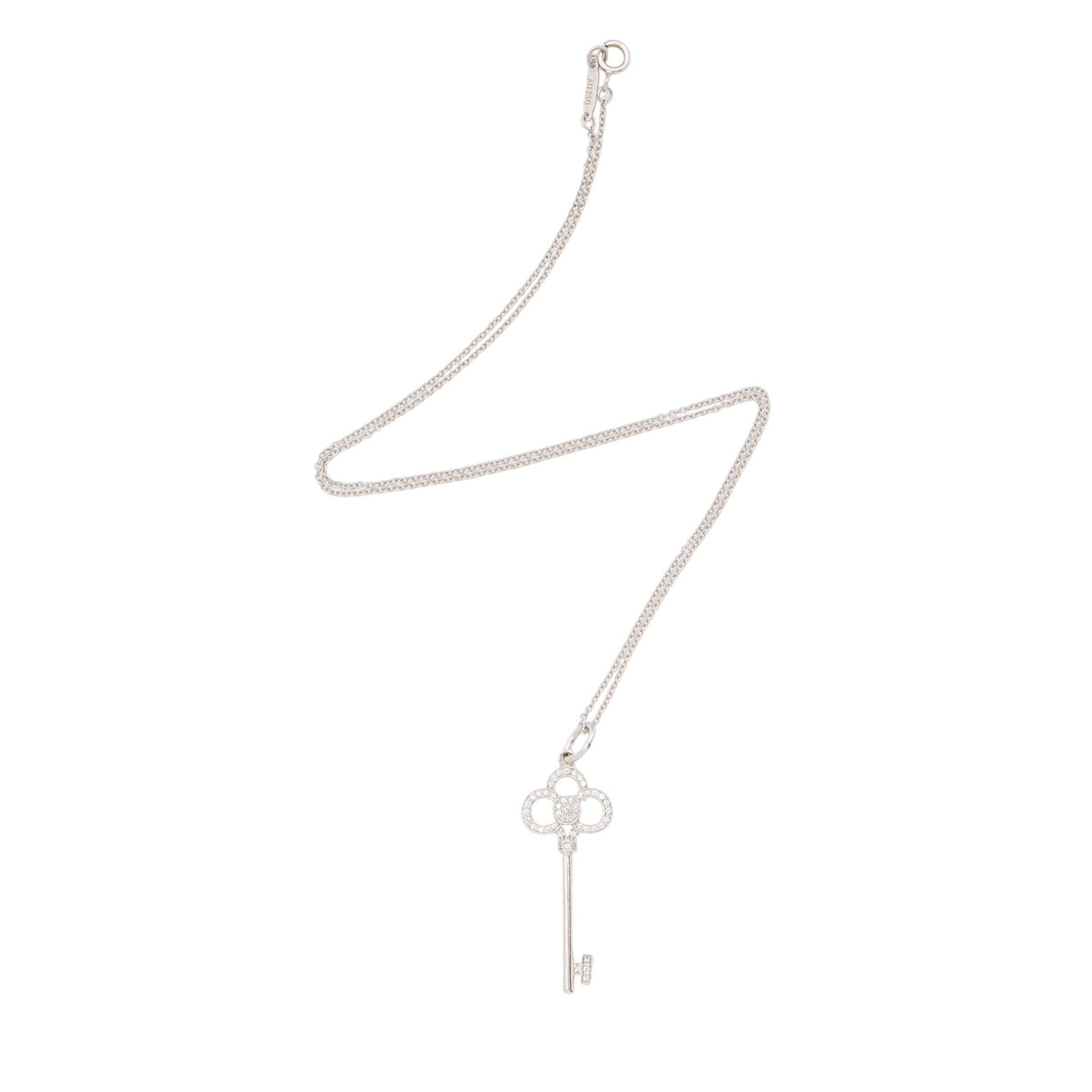 Tiffany & Co. 18k White Gold Diamond Key Crown Necklace