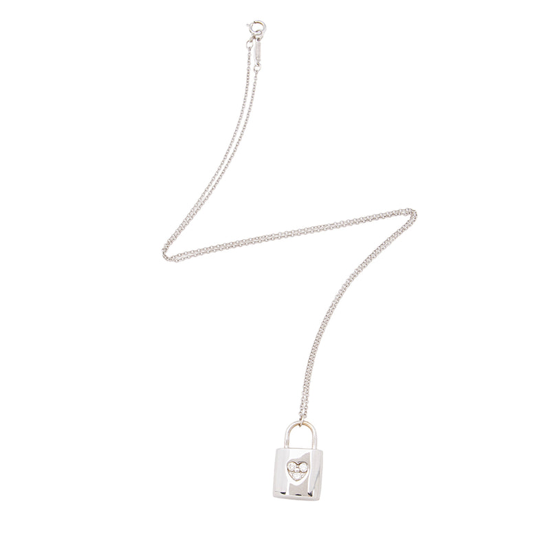 Tiffany Co. 18k White Gold Diamond Padlock Heart Pendant