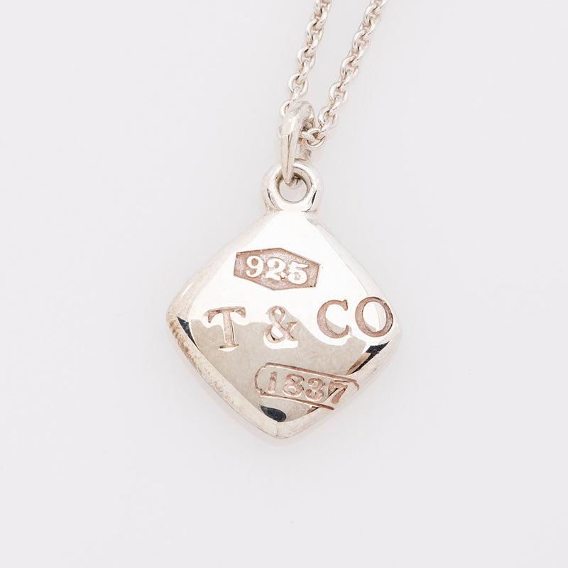 Tiffany Co. Sterling Silver 1837 Square Pendant Necklace SHF