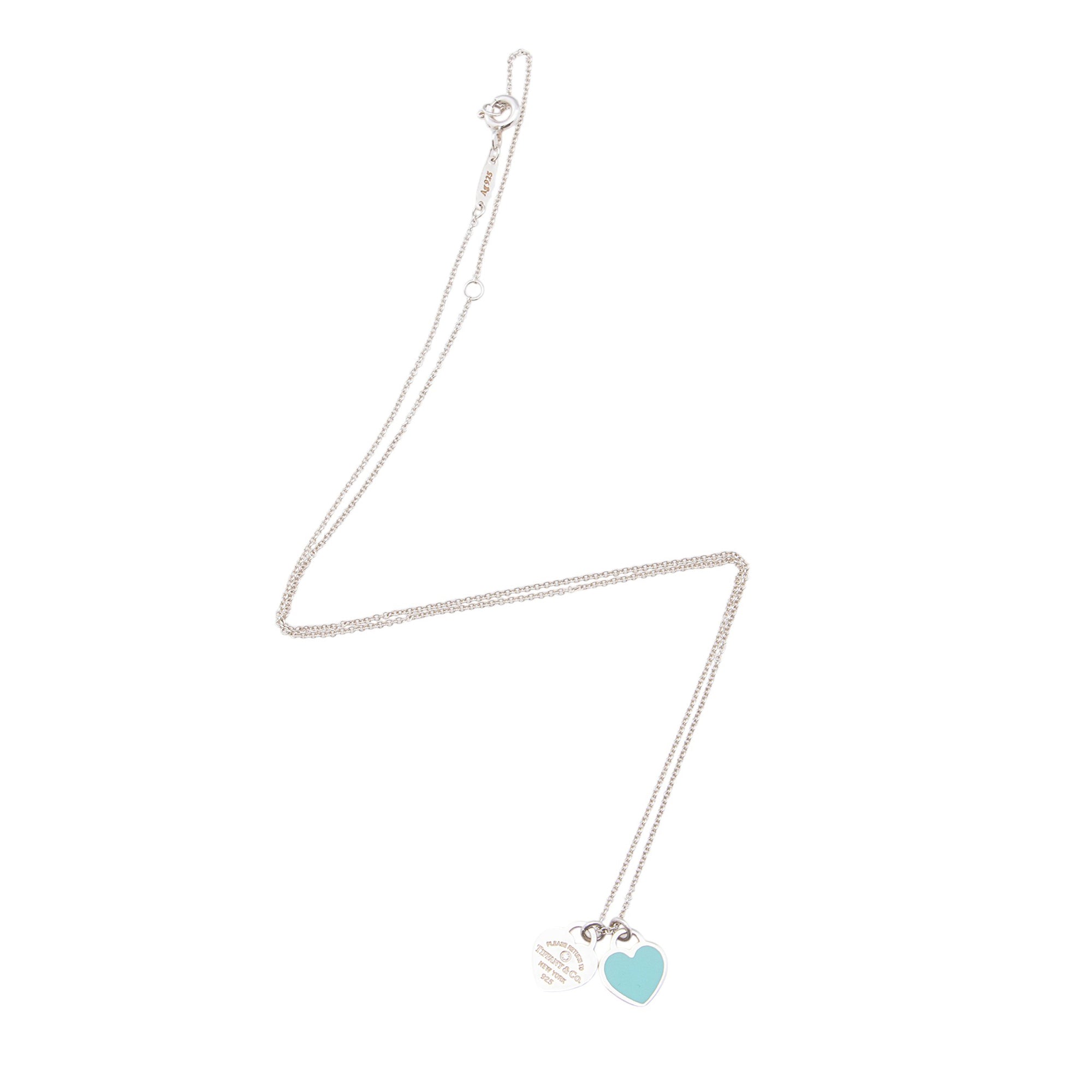 Tiffany & Co. Sterling Silver Diamond Enamel Return to Tiffany Double Heart Mini Necklace