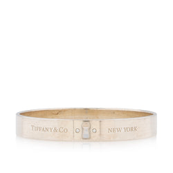 Tiffany & Co. Sterling Silver Diamond Locks Narrow Bangle Bracelet (SHF-PO1MJn)