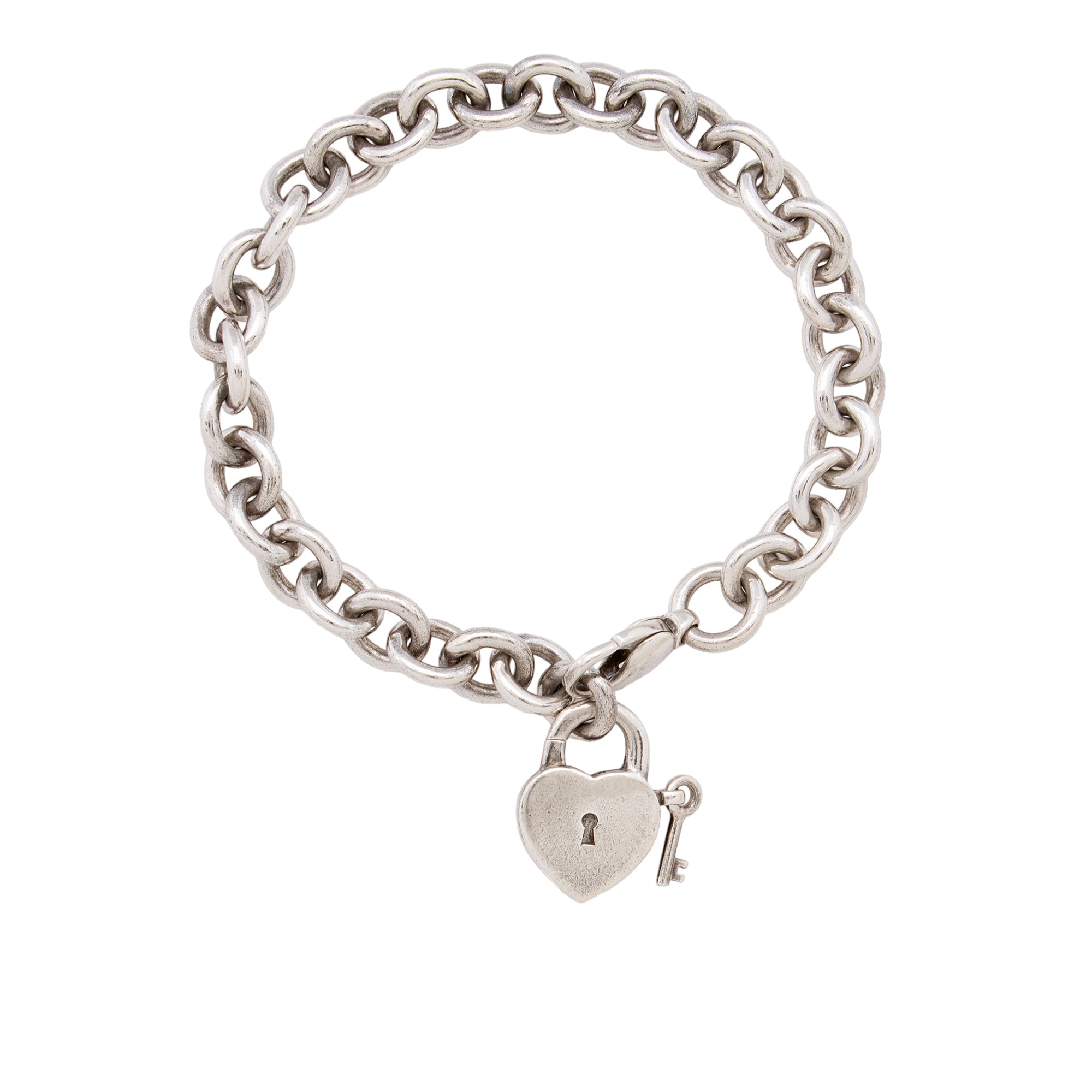 Tiffany & Co. Sterling Silver Heart Padlock Key Lever Charm Bracelet (SHF-y6ppVE)