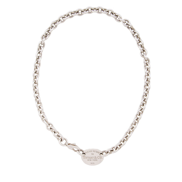 Tiffany & Co. Sterling Silver Return to Tiffany Oval Tag Choker Necklace (SHF-8pnmeq)