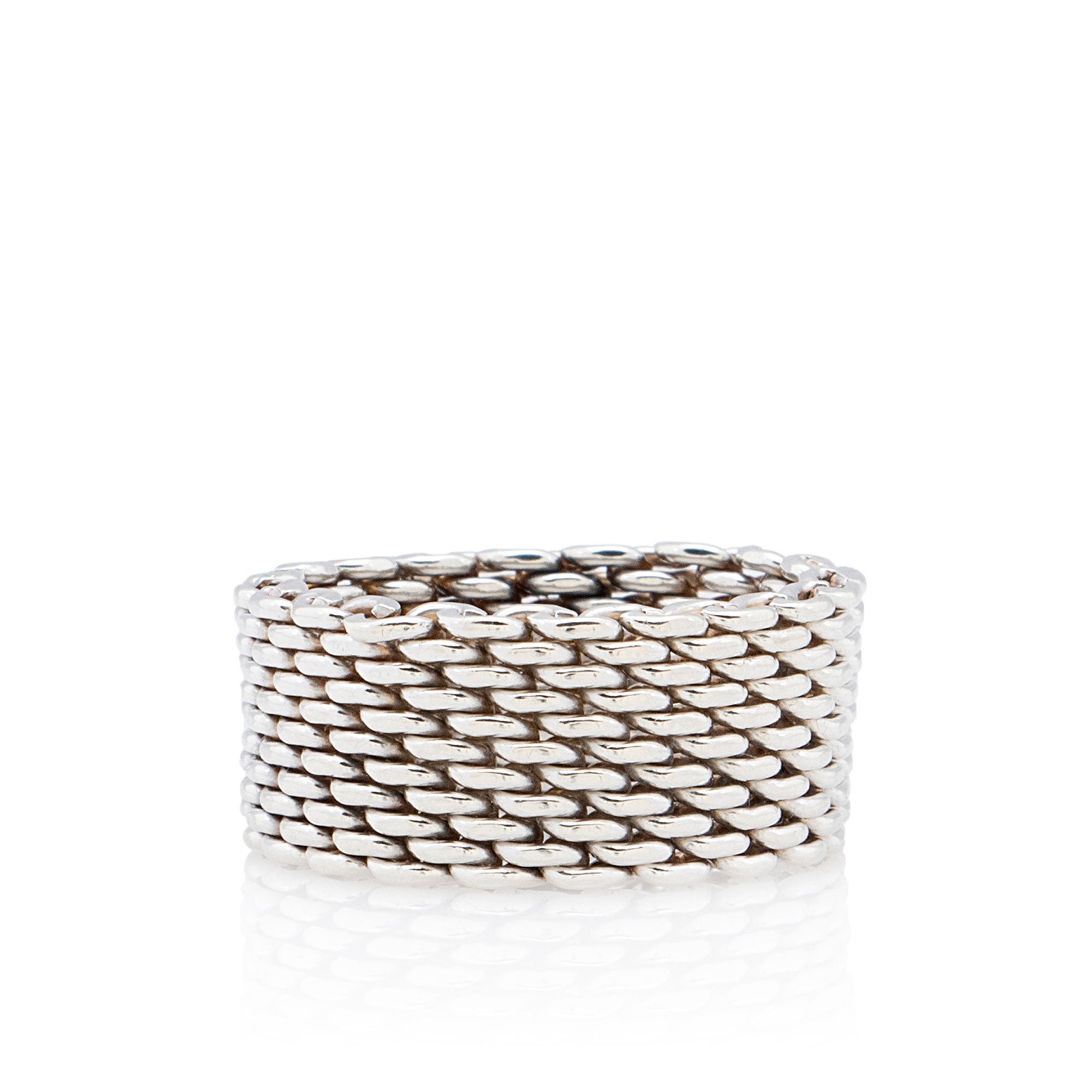 Tiffany & Co. Sterling Silver Wide Somerset Mesh Ring - Size 7 1/2 (SHF-WrBU9Z)