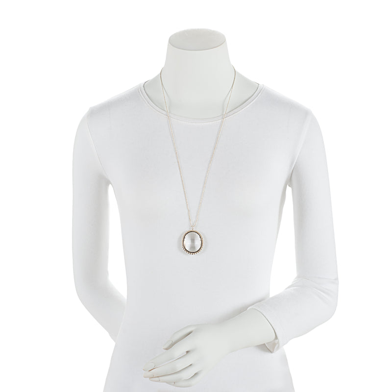Tiffany & Co. Ziegfeld Sterling Silver Crystal Oval Pendant Necklace (SHF-buHbQt)
