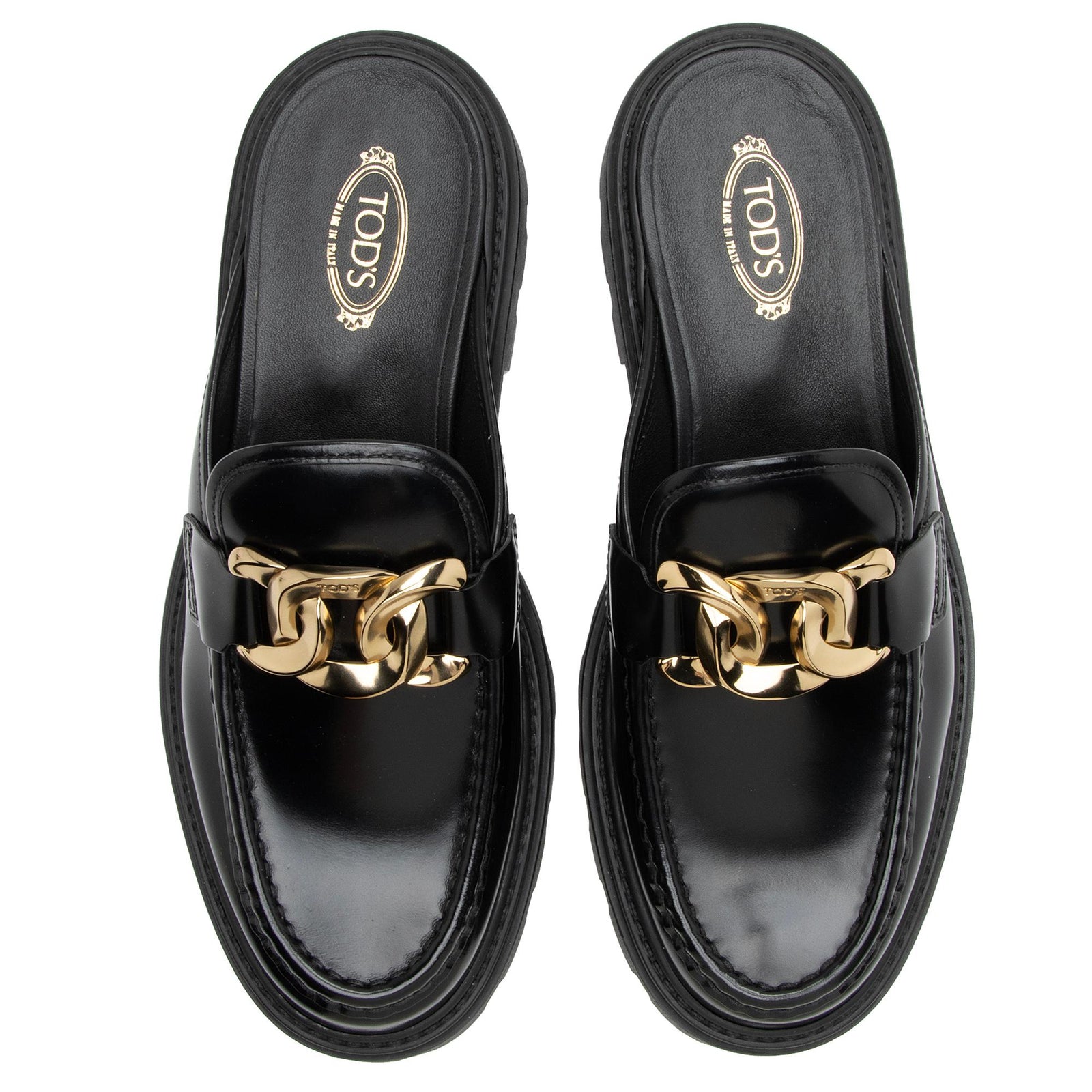 Tod s Patent Leather Chain Gomma Pesante Mules Size 9.5 39.5 FIN LuxeDH