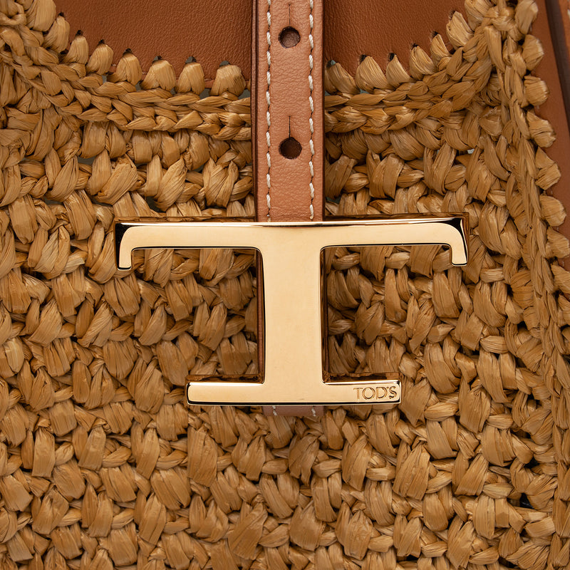 Tod's Raffia Leather Timeless T Medium Shopping Tote (SHF-z1wQMm)