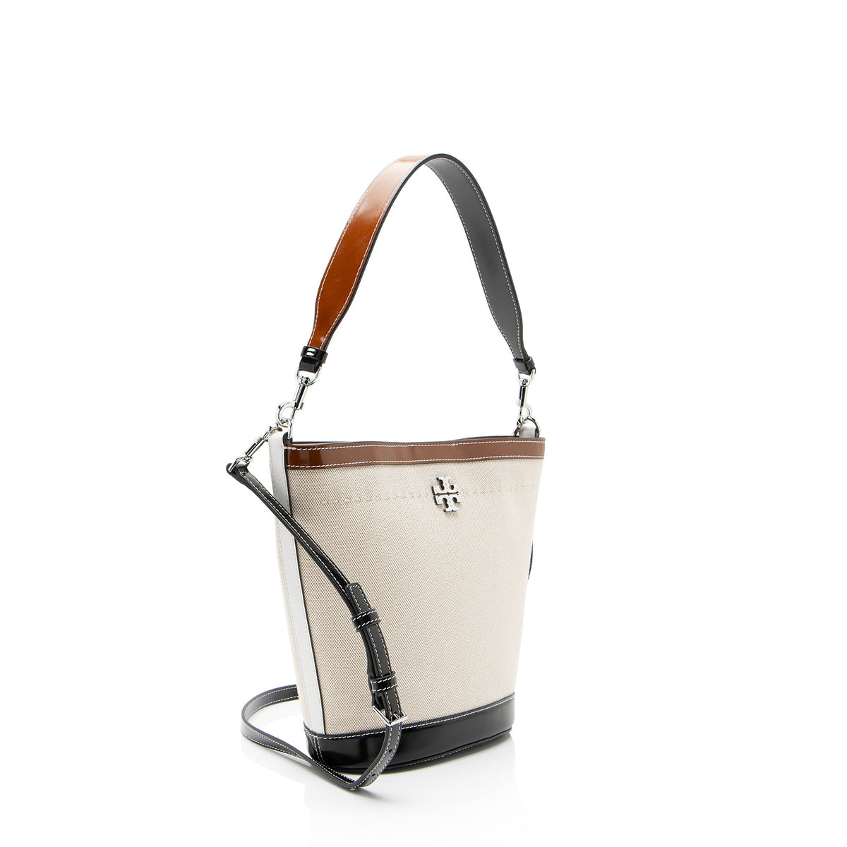 Tory Burch Canvas Leather McGraw Bucket Bag