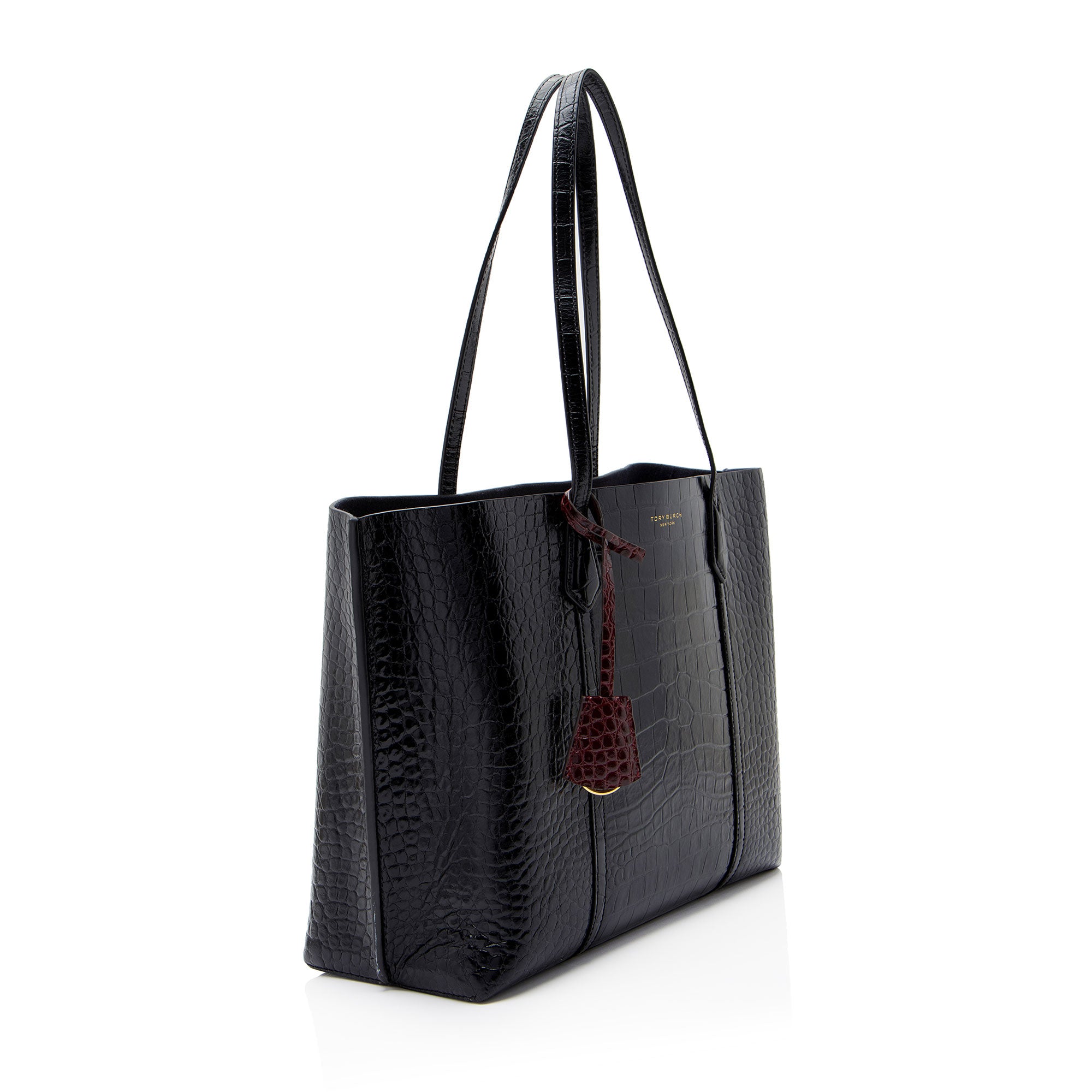 Tory Burch Croc Embossed Leather Perry Triple Compartment Tote