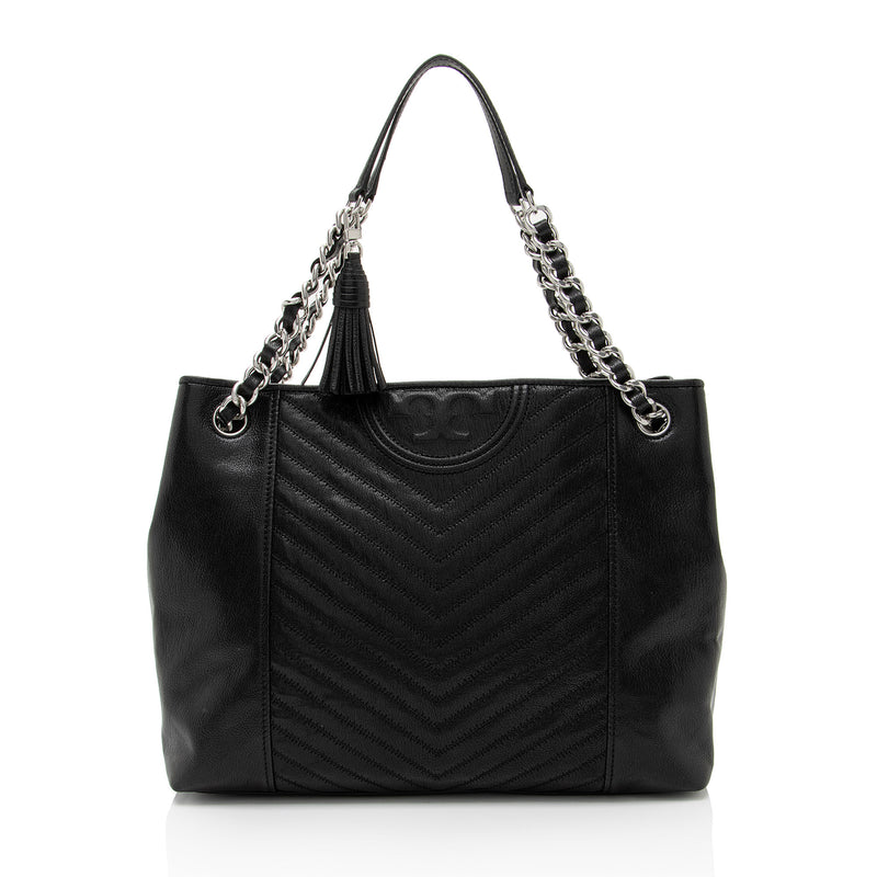 Tory Burch Distressed Leather Chevron Fleming Tote SHF 558EGr