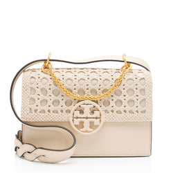 Tory Burch Leather Basket-Weave Small Flap Shoulder Bag (SHF-2WOJ4u)