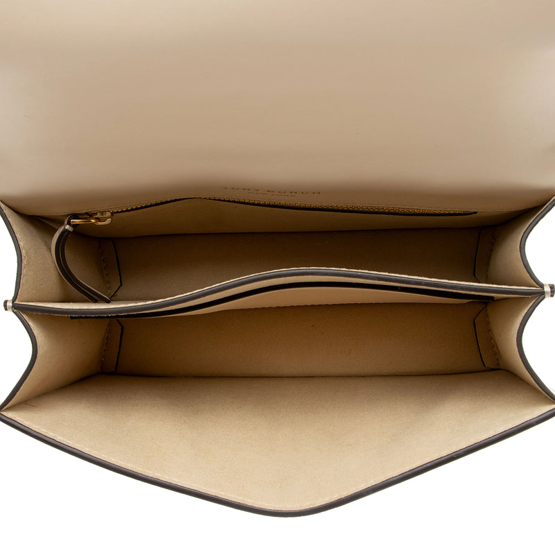 Tory Burch Leather Basket-Weave Small Flap Shoulder Bag (SHF-2WOJ4u)