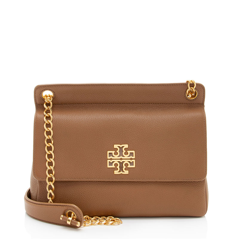 Tory Burch Leather Britten Flap Shoulder Bag (SHF-WguAt1)