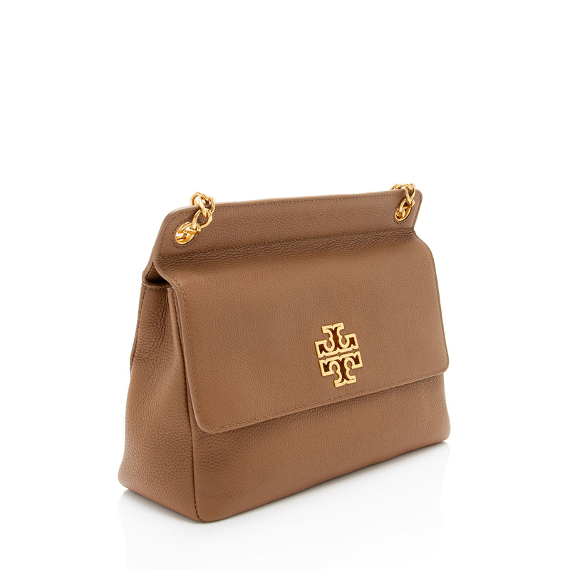 Tory Burch Leather Britten Flap Shoulder Bag (SHF-WguAt1)