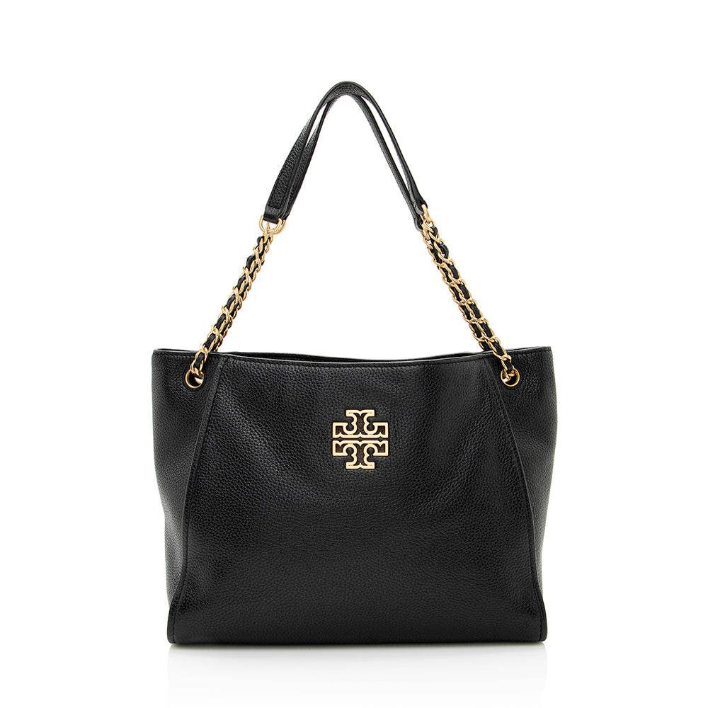 Tory Burch Leather Britten Small Slouchy Tote (SHF-21937)