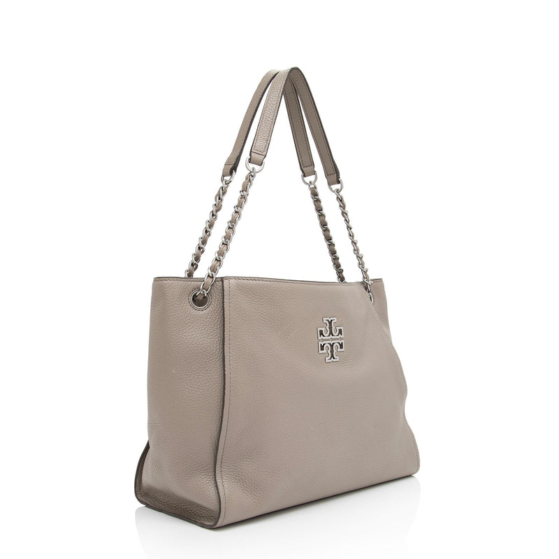 Tory Burch Leather Britten Small Slouchy Tote (SHF-Ko39BK)