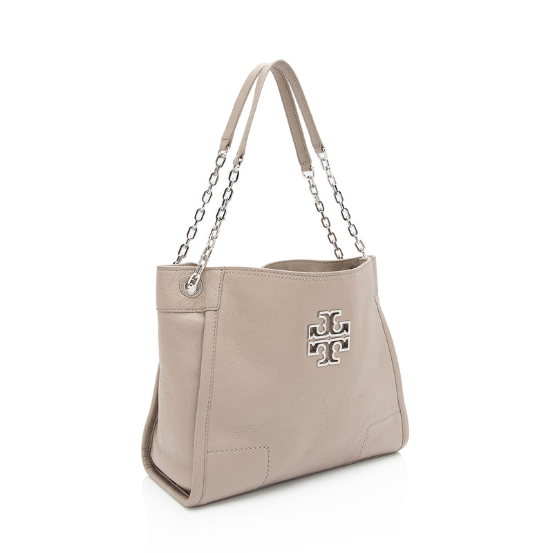 Tory Burch Leather Britten Small Slouchy Tote (SHF-3MLIBU)