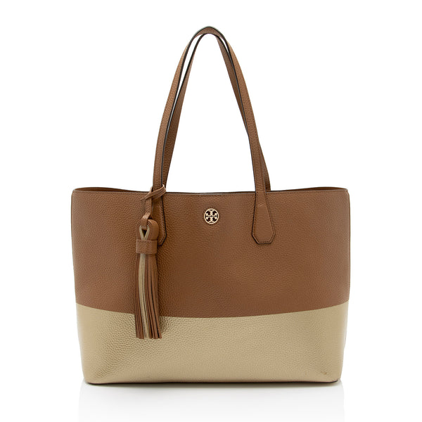 Tory Burch Leather Colorblock Perry Tote (SHF-vaNAhG)