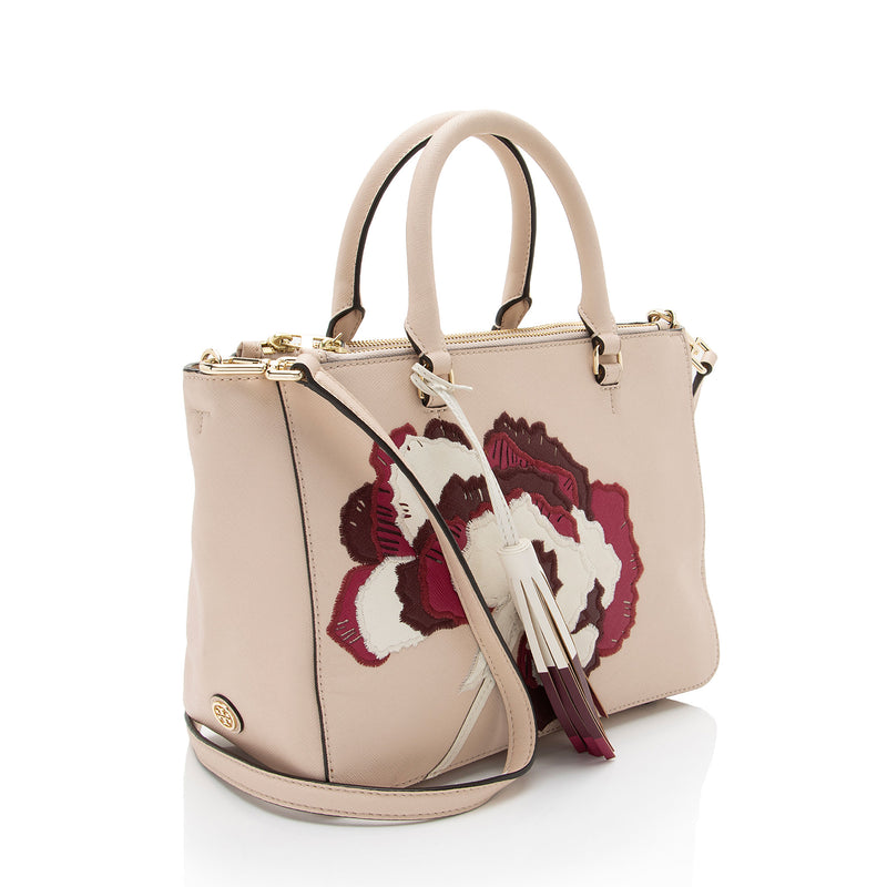 Tory Burch Leather Embroidered Floral Robinson Small Tote SHF nW0cnI LuxeDH