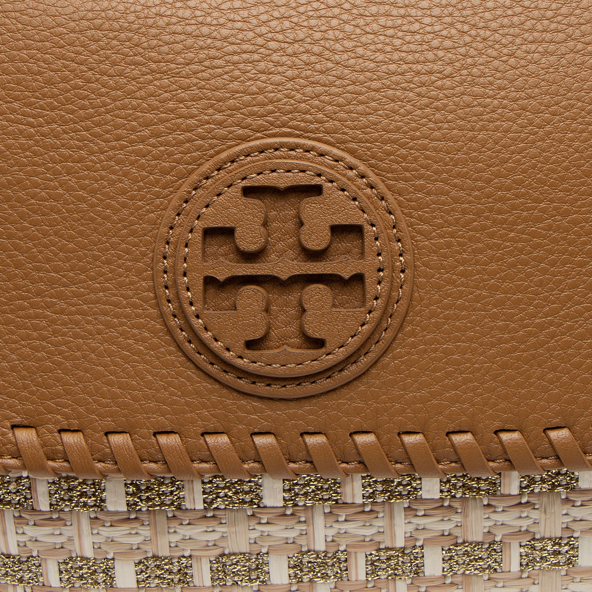 Tory Burch Leather Raffia Marion Saddle Bag (SHF-aUSocw)