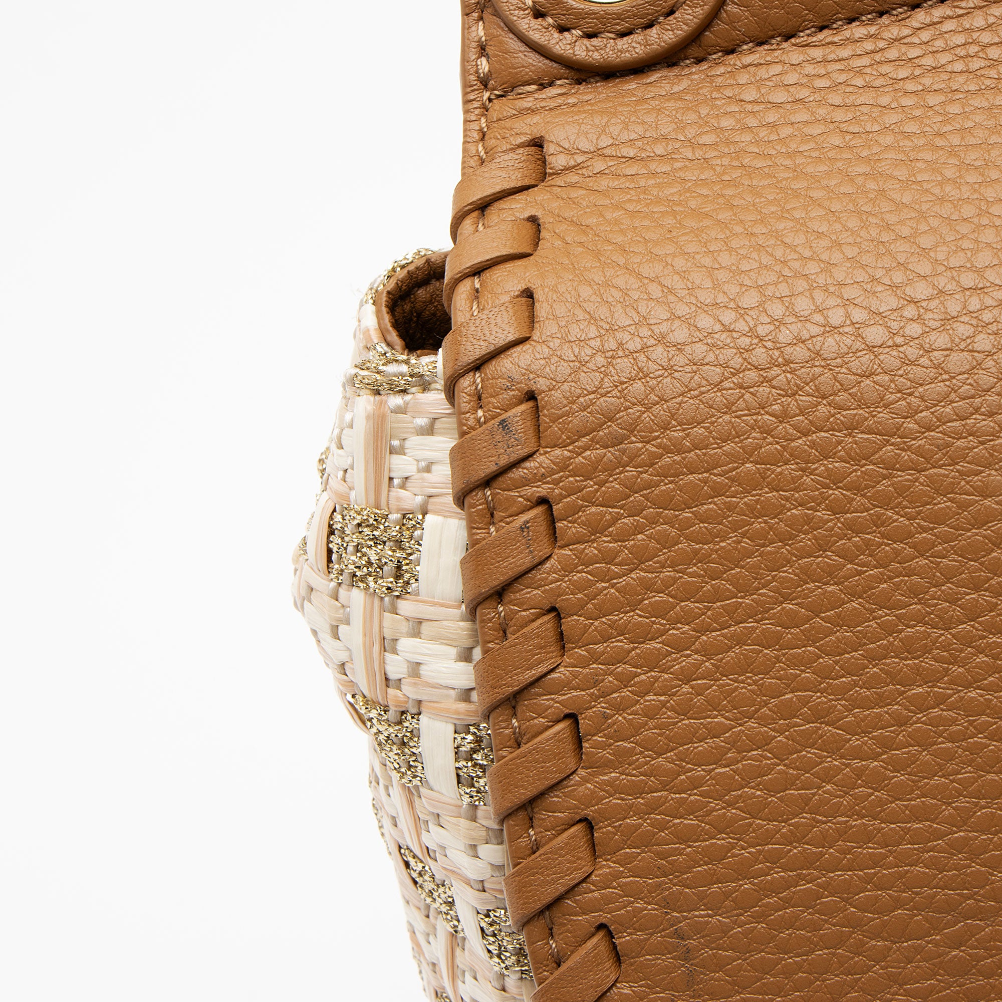 Tory Burch Leather Raffia Marion Saddle Bag (SHF-aUSocw)