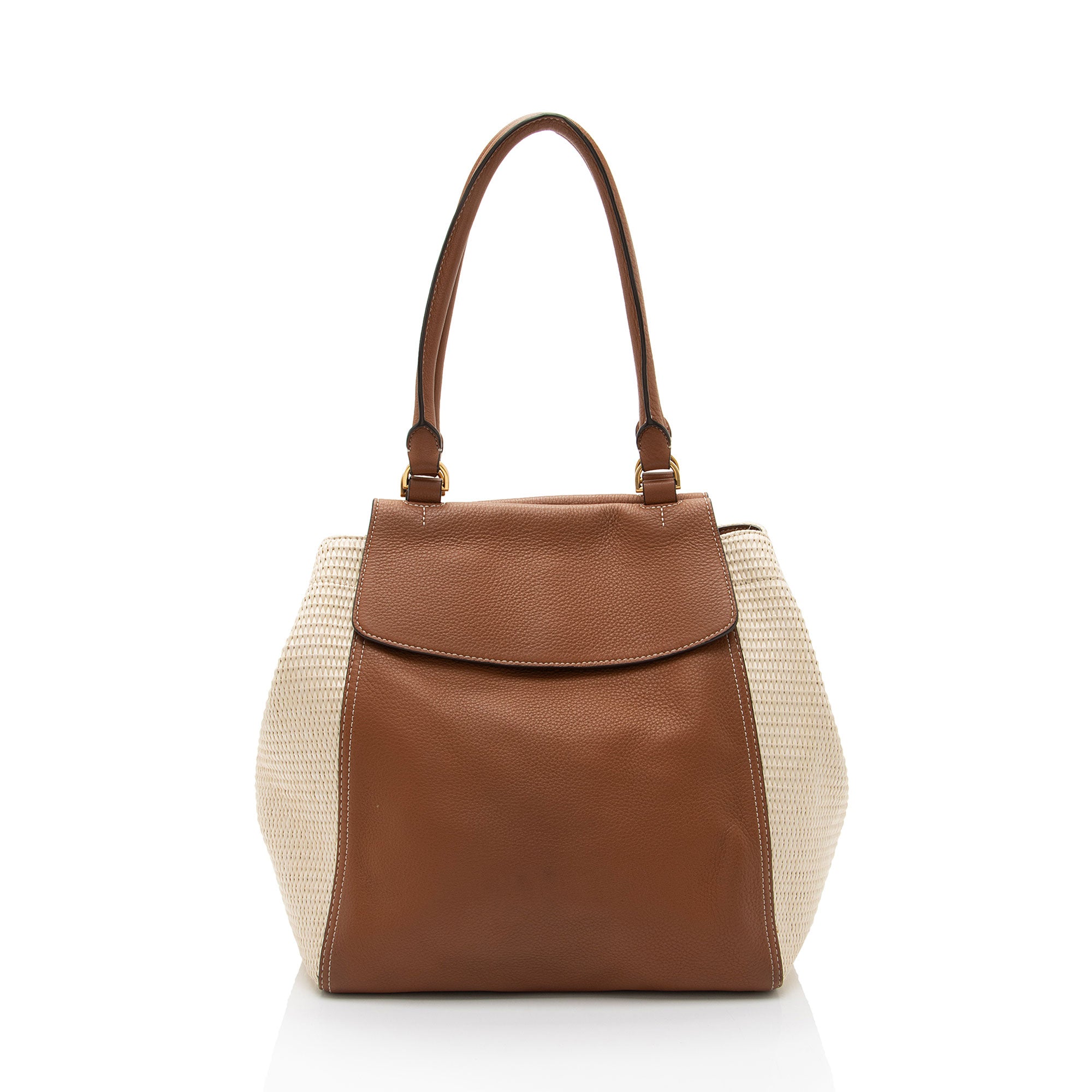 Tory Burch Leather Raffia Half Moon Medium Satchel