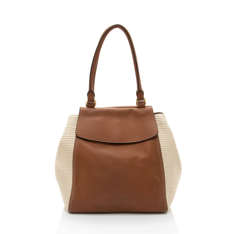 Tory Burch Leather Raffia Half Moon Medium Satchel SHF bRqpWH LuxeDH
