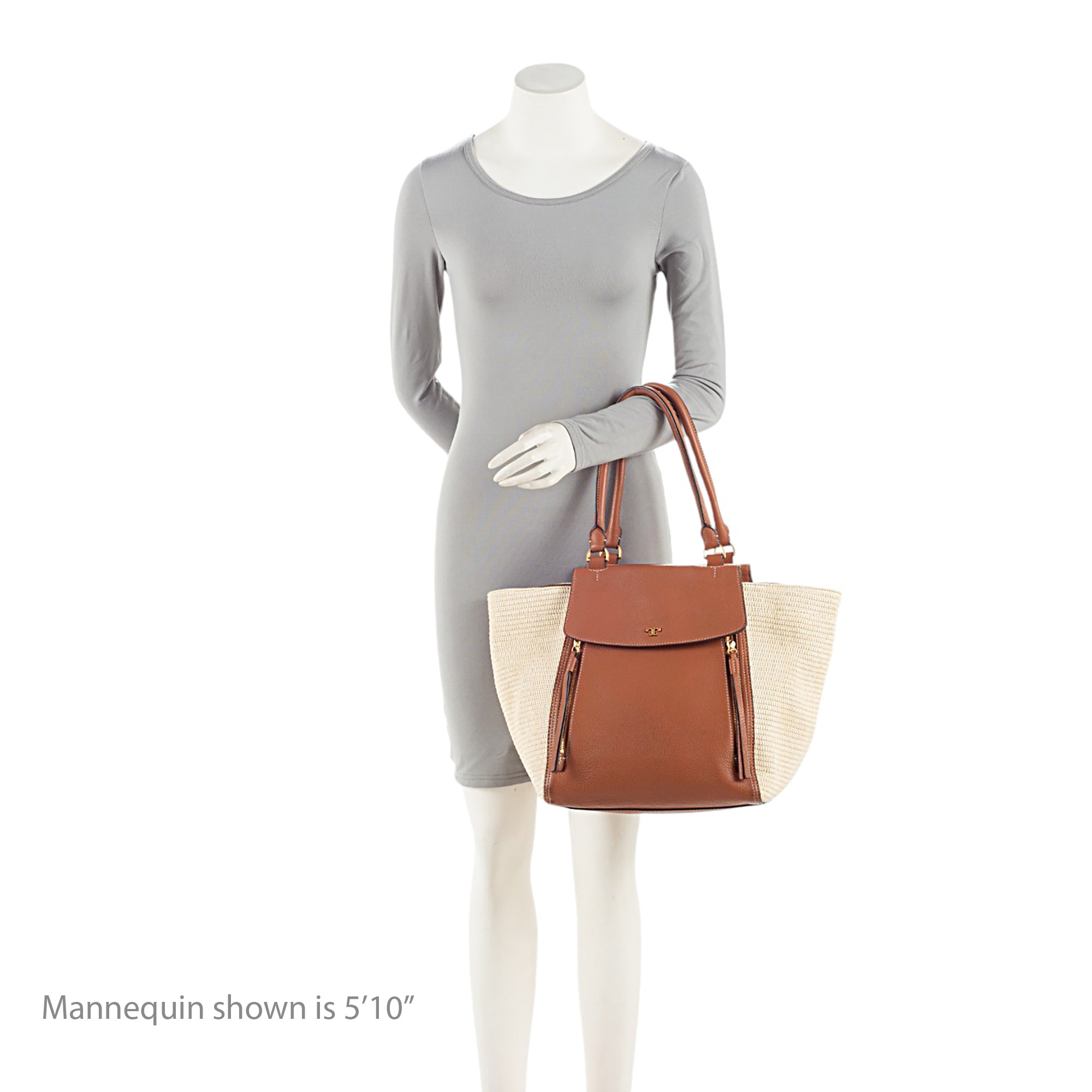 Tory Burch Leather Raffia Half Moon Medium Satchel