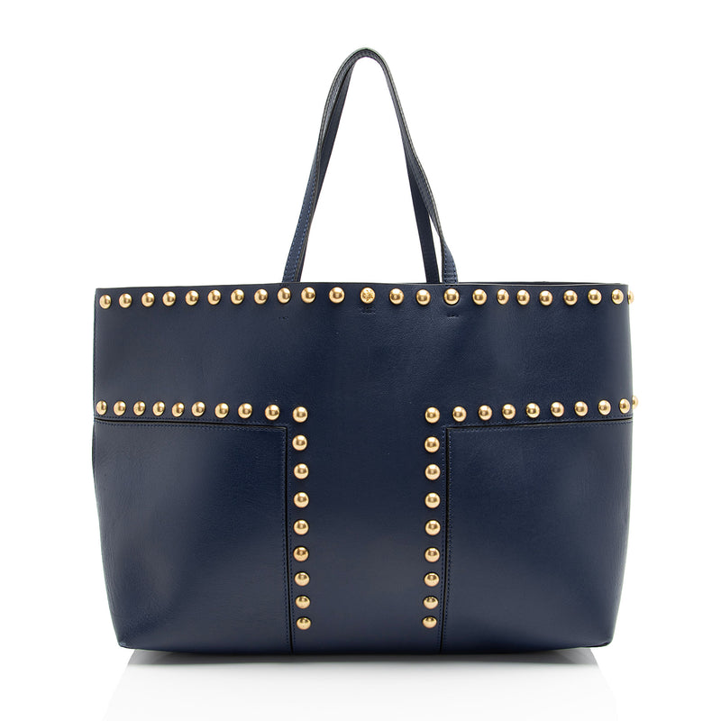 Tory Burch Leather Studded Block-T Tote (SHF-i1VG69)