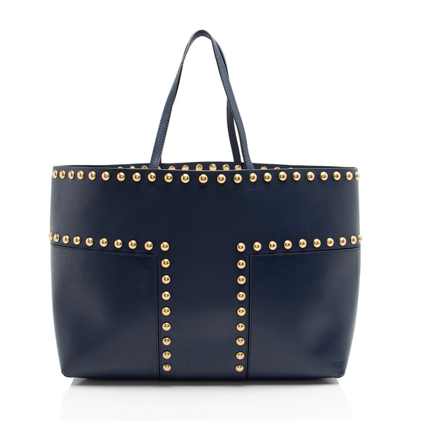 Tory Burch Leather Studded Block-T Tote (SHF-i1VG69)