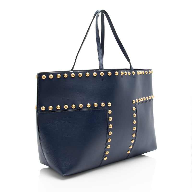 Tory Burch Leather Studded Block-T Tote (SHF-i1VG69)