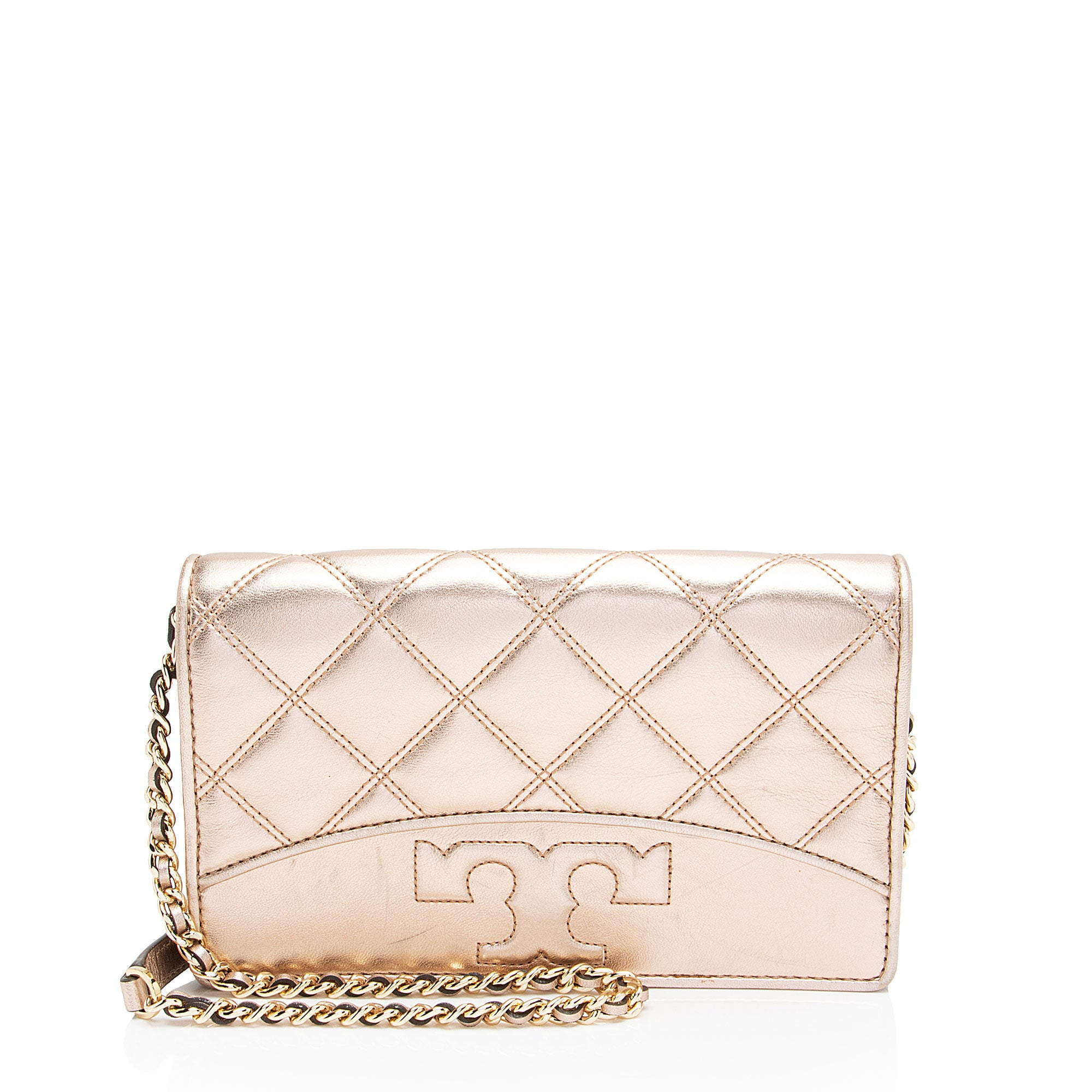Tory Burch Metallic Quilted Leather Savannah Chain Wallet