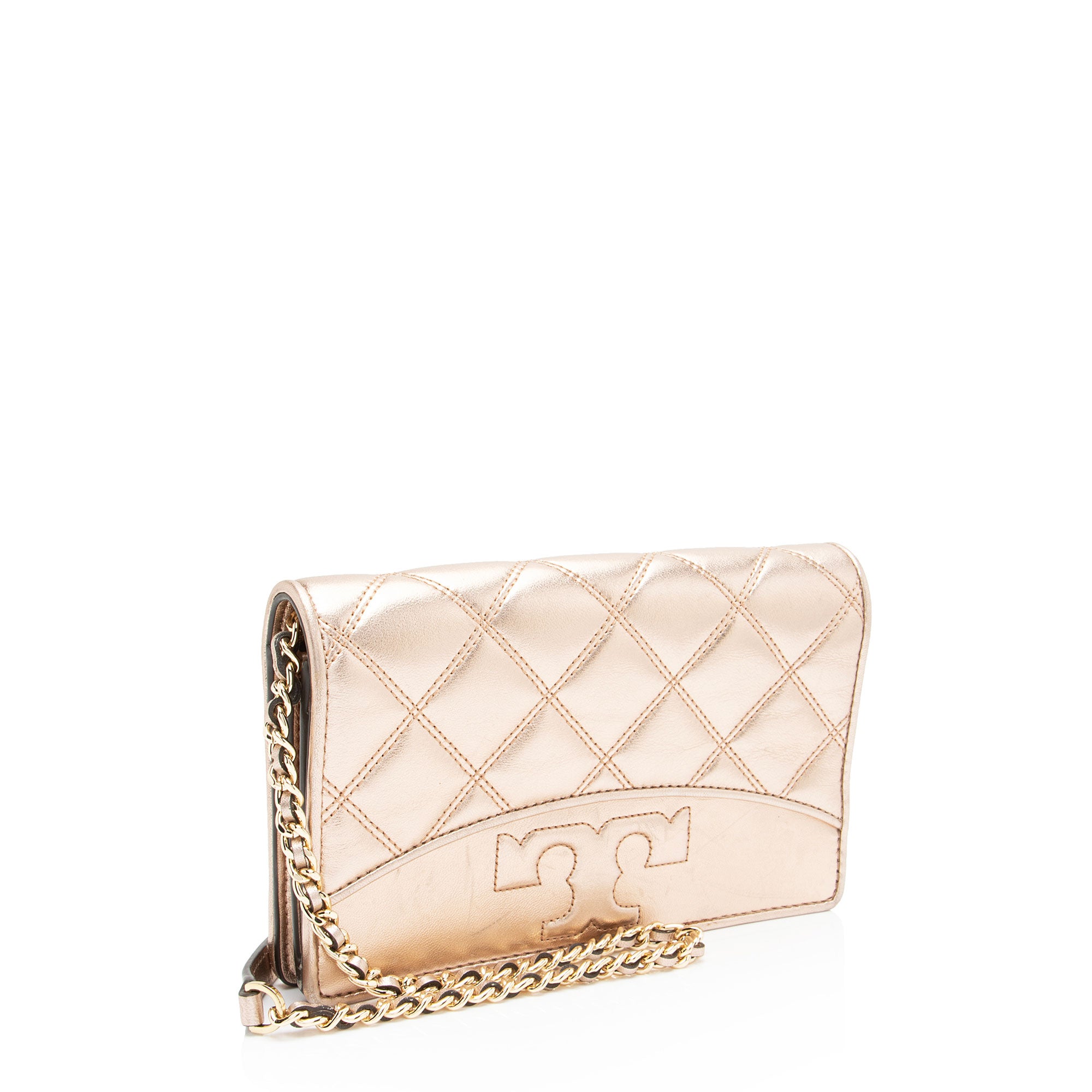 Tory Burch Metallic Quilted Leather Savannah Chain Wallet