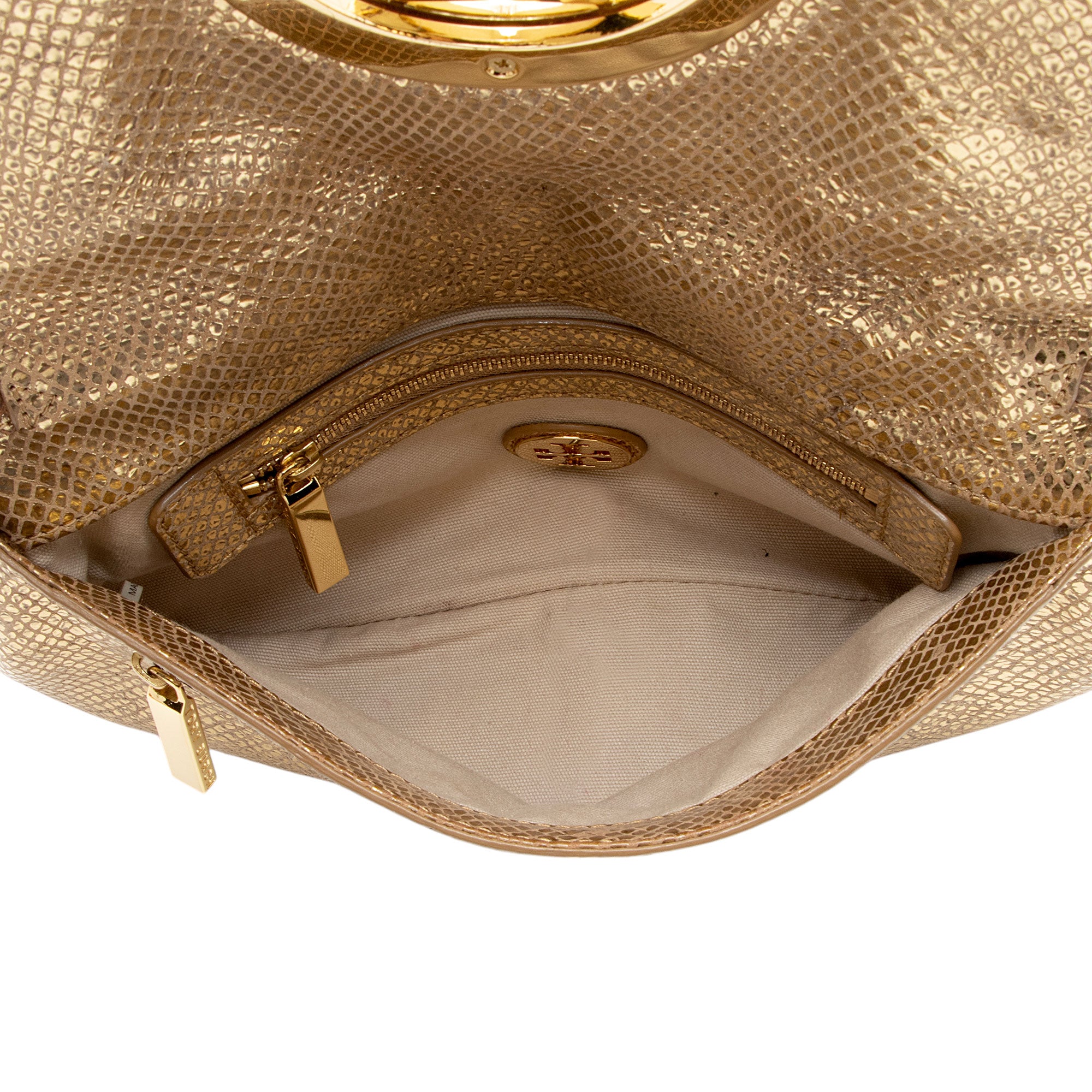 Tory Burch Metallic Embossed Snakeskin Leather Reva Clutch (SHF-q2T2di)