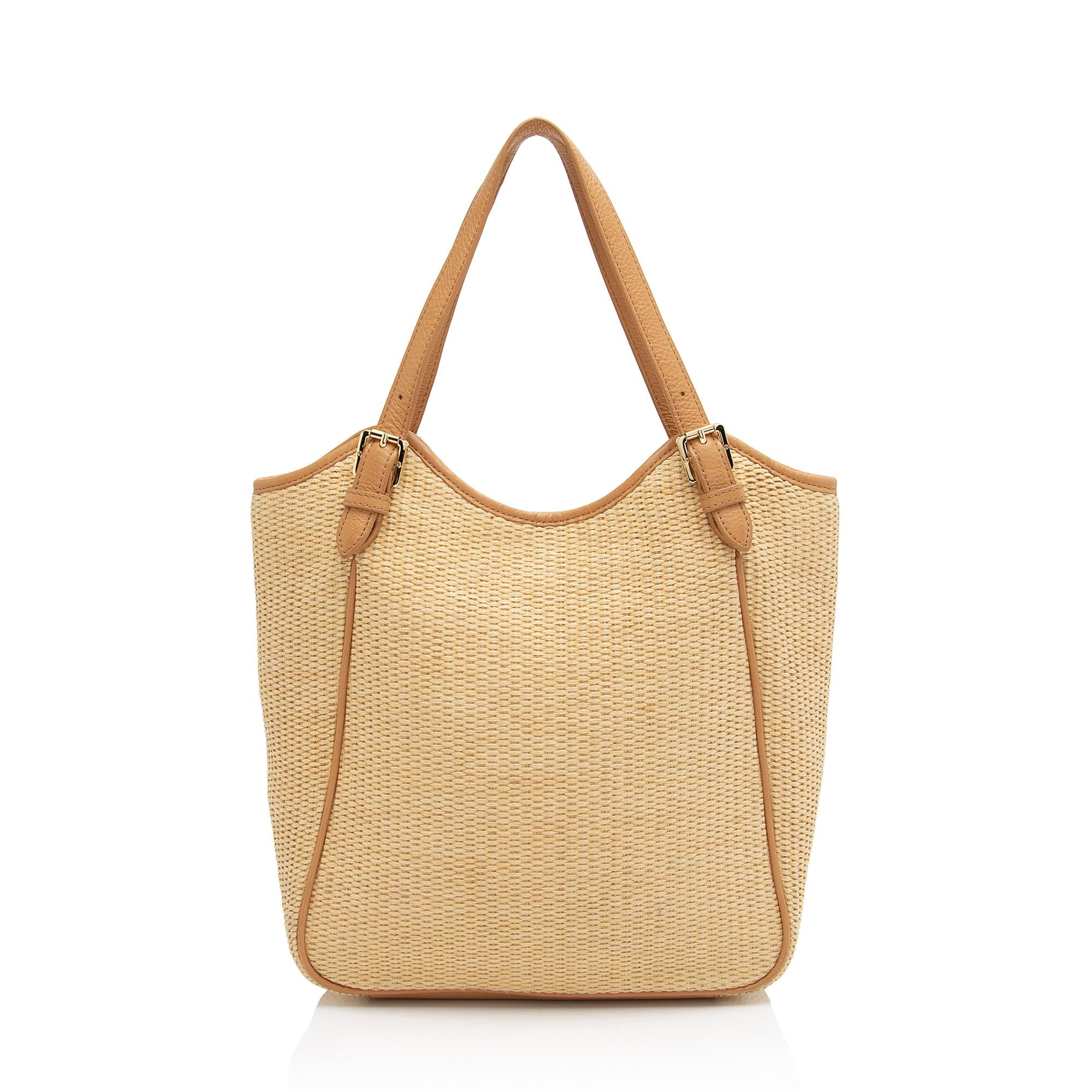 Tory Burch Raffia Leather Slouchy Tote (SHF-UewUdN)