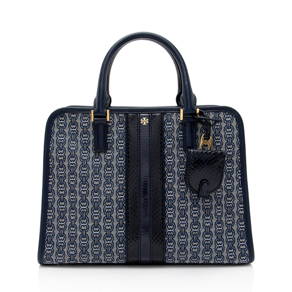 Tory Burch Snakeskin Embossed Gemini Link Jacquard Tote SHF GYDSIW