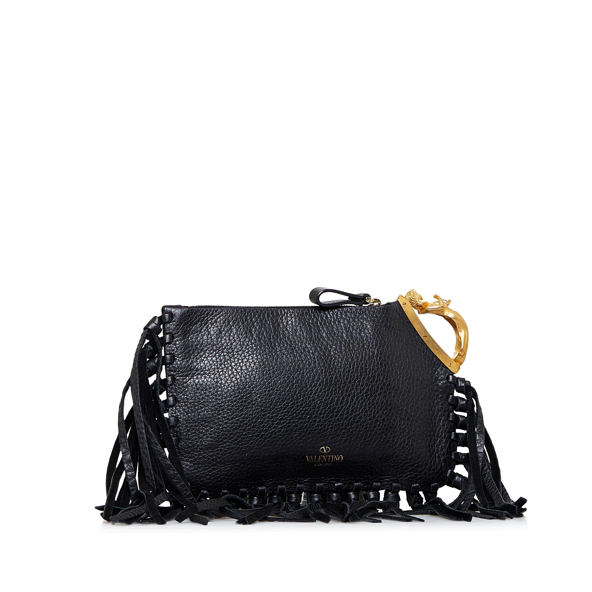 Valentino C-Rockee Fringe Clutch (SHG-dgYdeU)